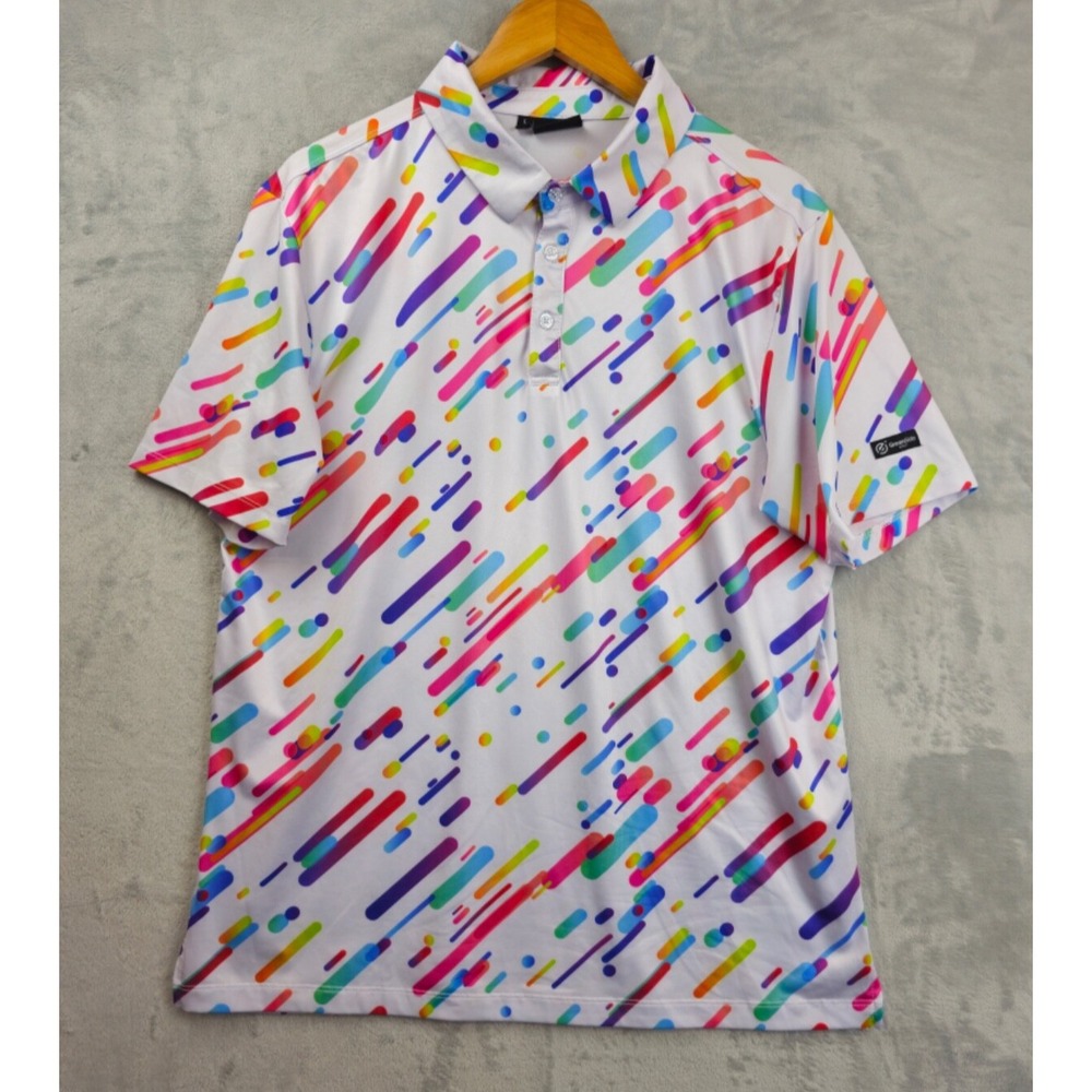 Green side Golf Performance Polo Shirt Men's Large White Geometric